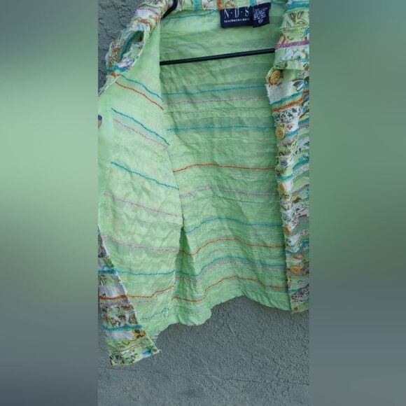EUC NEW DIRECTION SPORT Green Lightweight Striped Floral Fabric Boho Jacket XL - Picture 5 of 12
